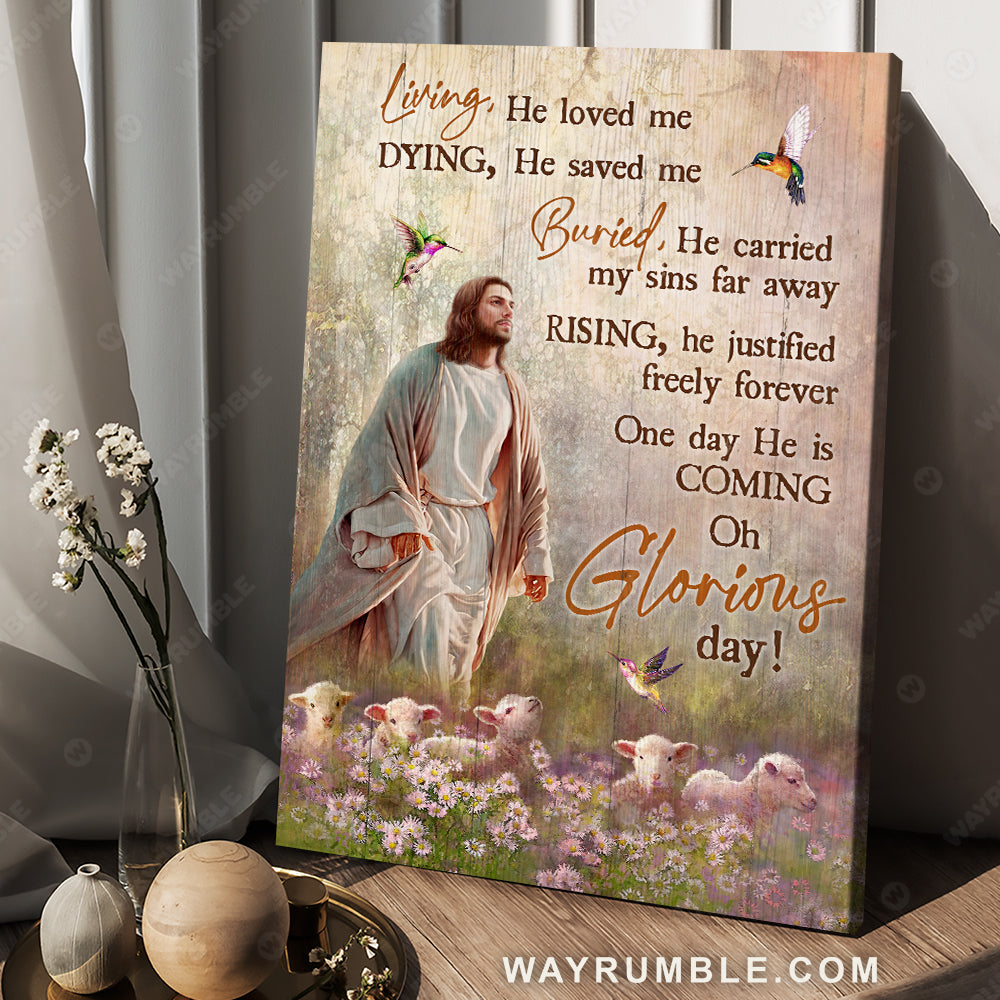 Jesus painting, Flower field, Lambs of God, He is coming - Jesus Portrait Canvas Prints, Christian Wall Art