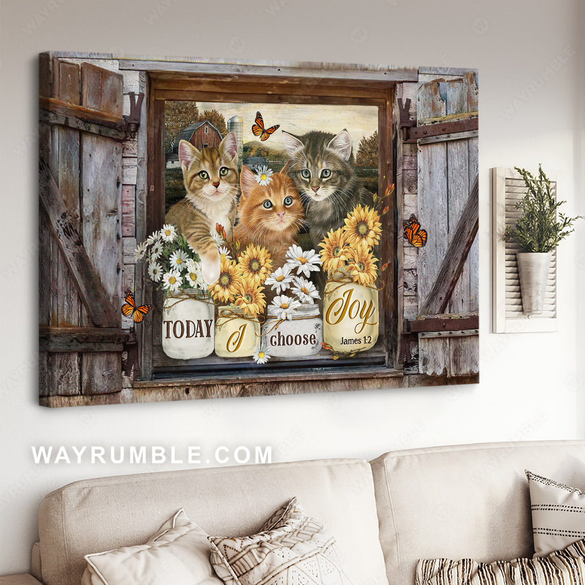 Pretty flower garden, Little cat, Wooden window, Today I choose joy - Jesus Landscape Canvas Prints, Christian Wall Art