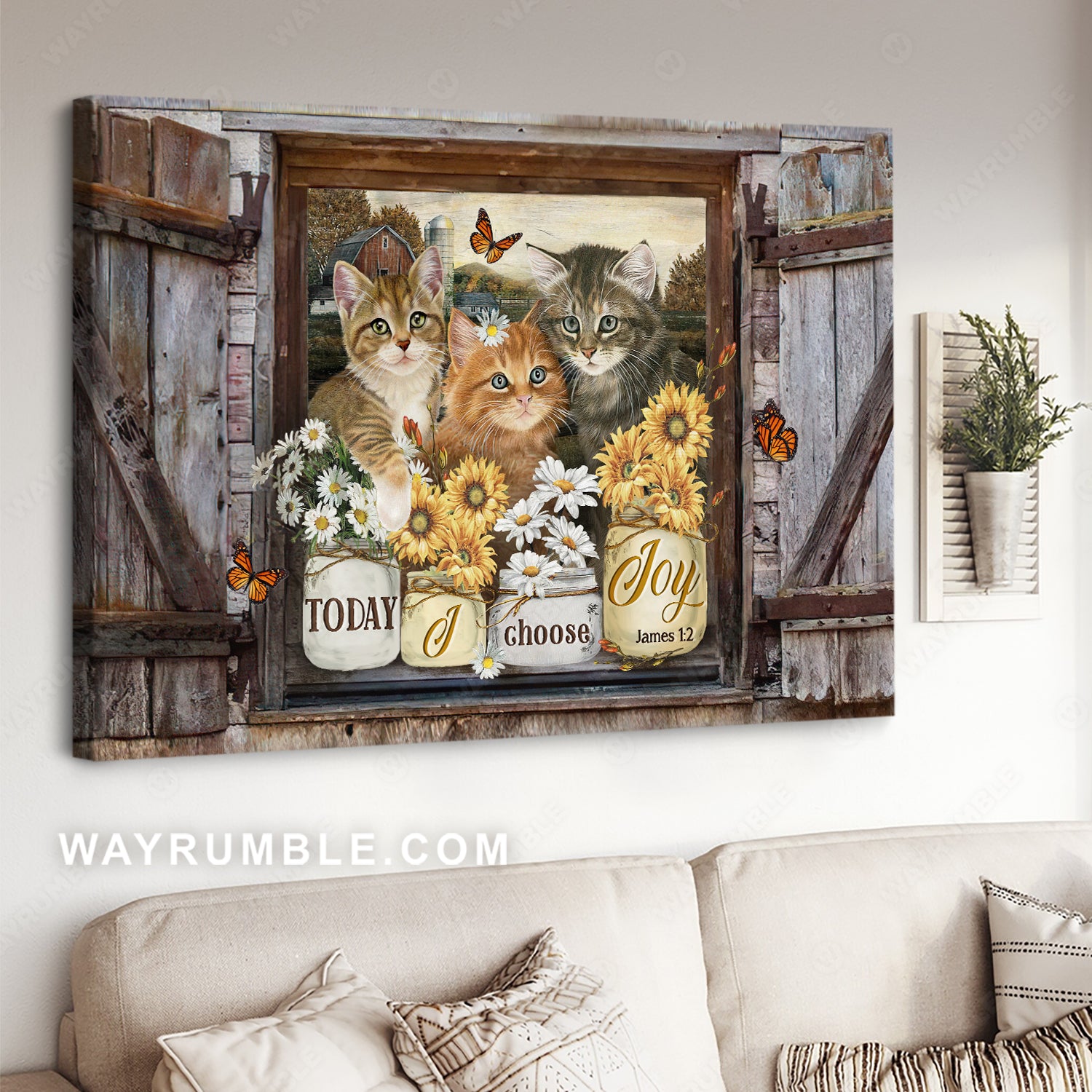 Pretty flower garden, Little cat, Wooden window, Today I choose joy - Jesus Landscape Canvas Prints, Christian Wall Art