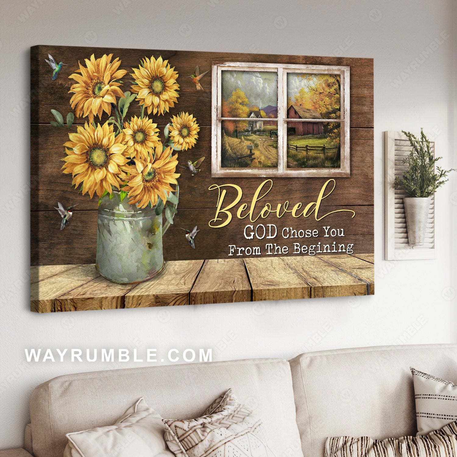 Sunflower painting, Countryside drawing, Beloved God chose you from the beginning - Jesus Landscape Canvas Prints, Christian Wall Art