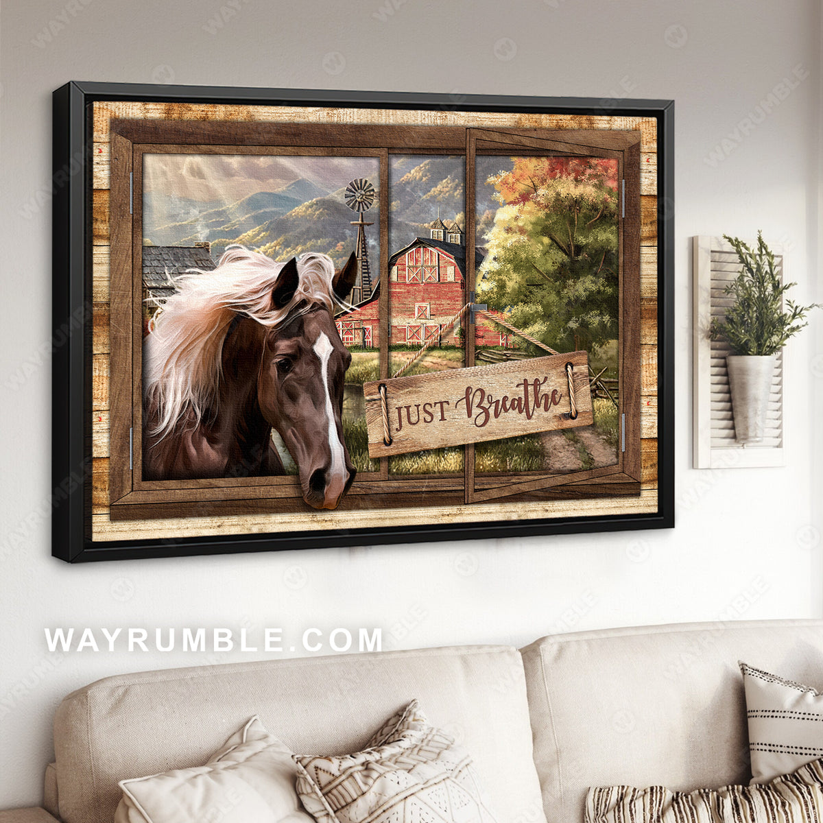 Dream horse, Sunny day, Countryside painting, Windmill, Just breathe - Jesus Landscape Canvas Prints, Christian Wall Art