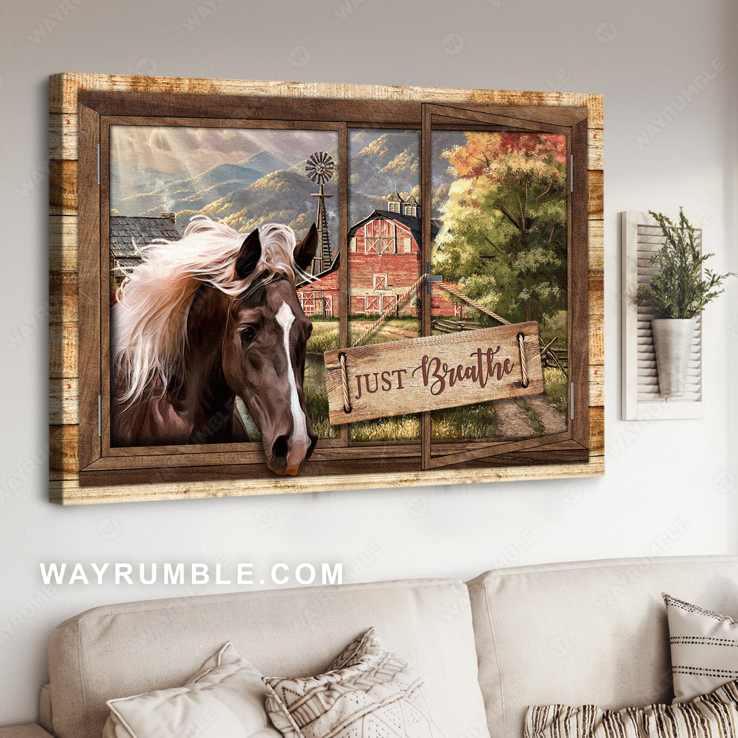 Dream horse, Sunny day, Countryside painting, Windmill, Just breathe - Jesus Landscape Canvas Prints, Christian Wall Art