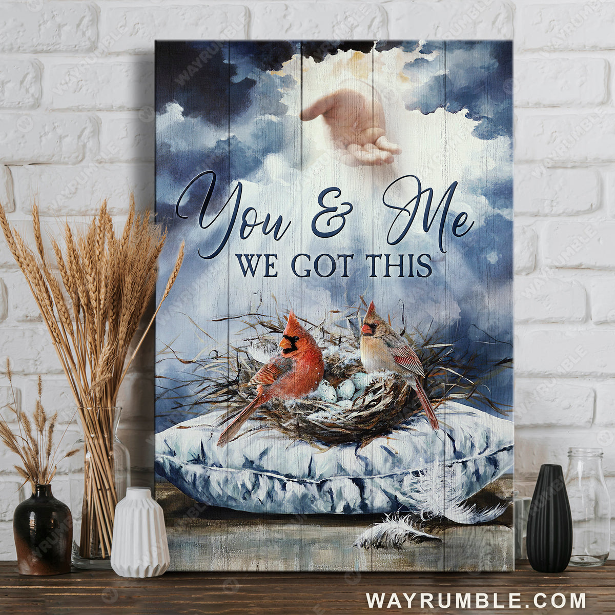 Cardinal bird, Egg nest, Jesus hand, You and me we got this - Jesus Portrait Canvas Prints, Christian Wall Art
