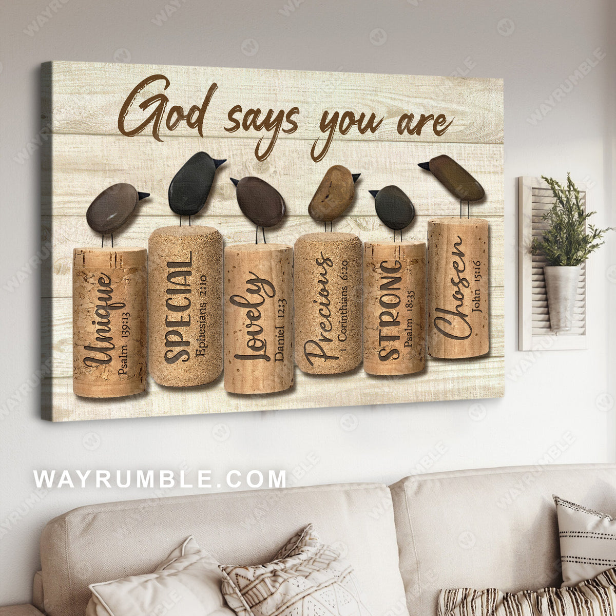 Bird drawing, Rock painting, God says you are unique - Jesus Landscape Canvas Prints, Christian Wall Art