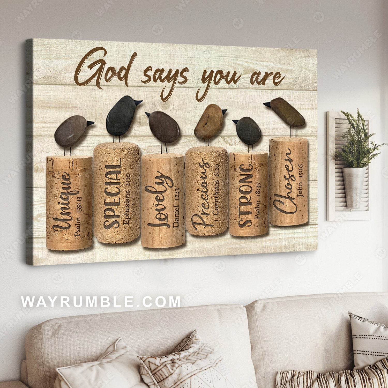 Bird drawing, Rock painting, God says you are unique - Jesus Landscape Canvas Prints, Christian Wall Art