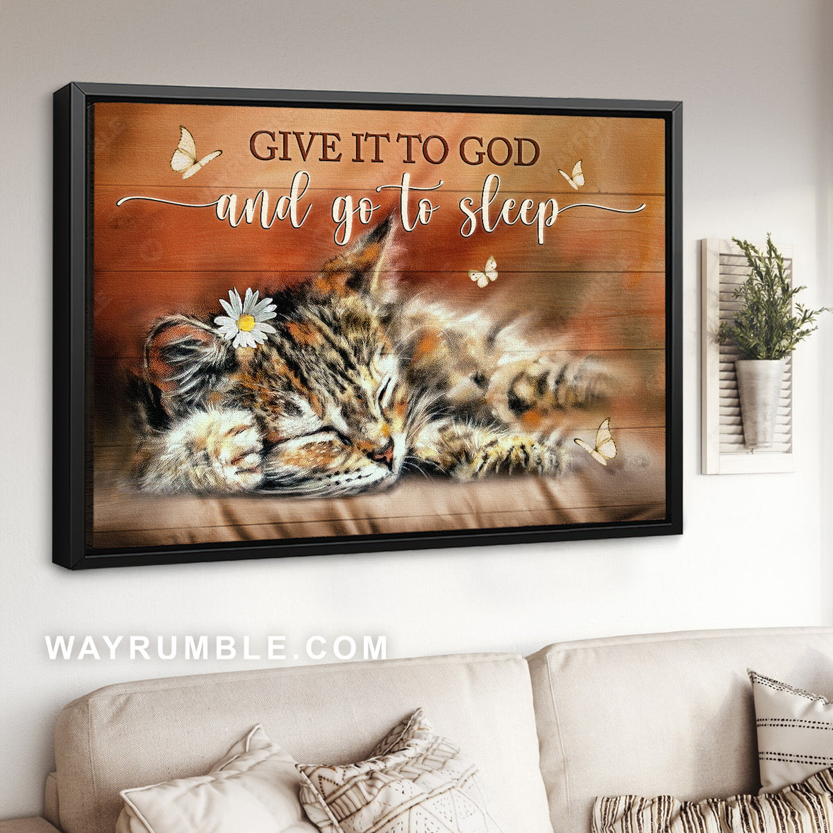 Cute cat, Sleeping cat, Daisy flower, Give it to God and go to sleep - Jesus Landscape Canvas Prints, Home Decor Wall Art