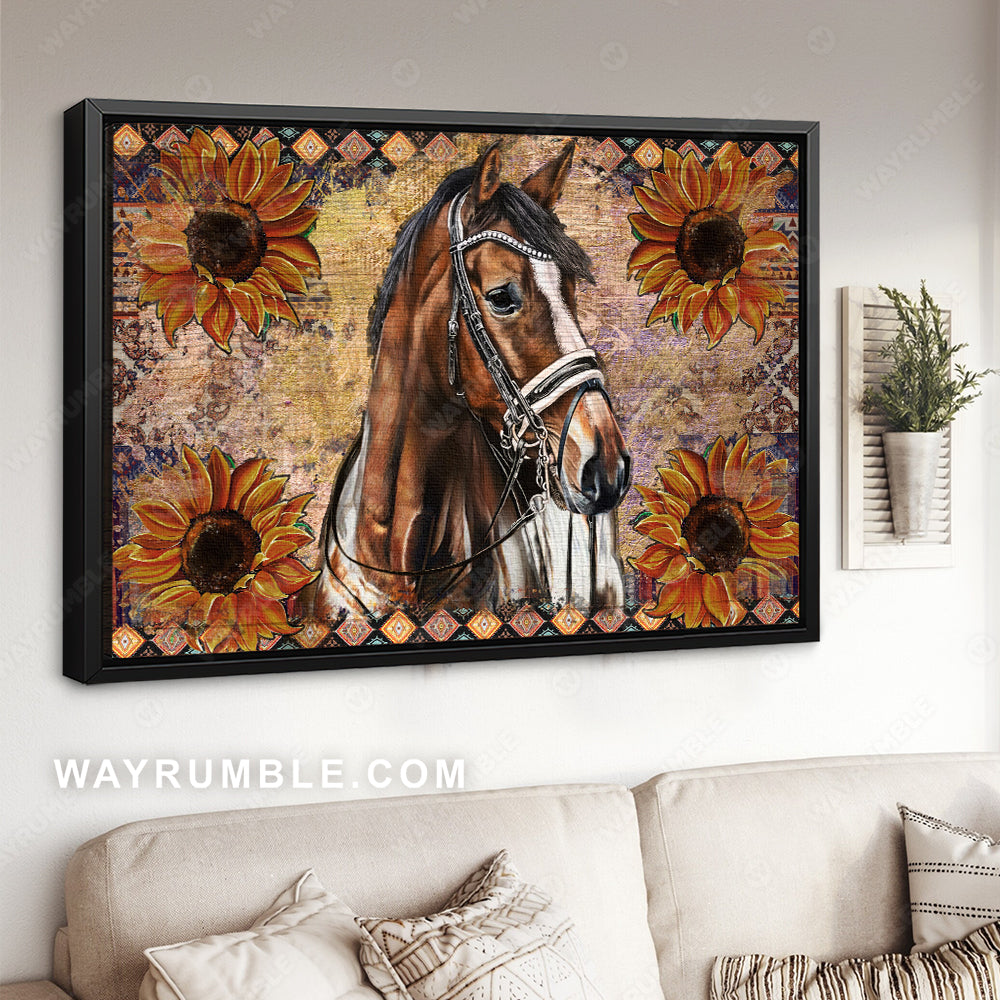 Face of horse, Quarter horse, Sunflower background, Horse drawing - Jesus Landscape Canvas Prints, Christian Wall Art