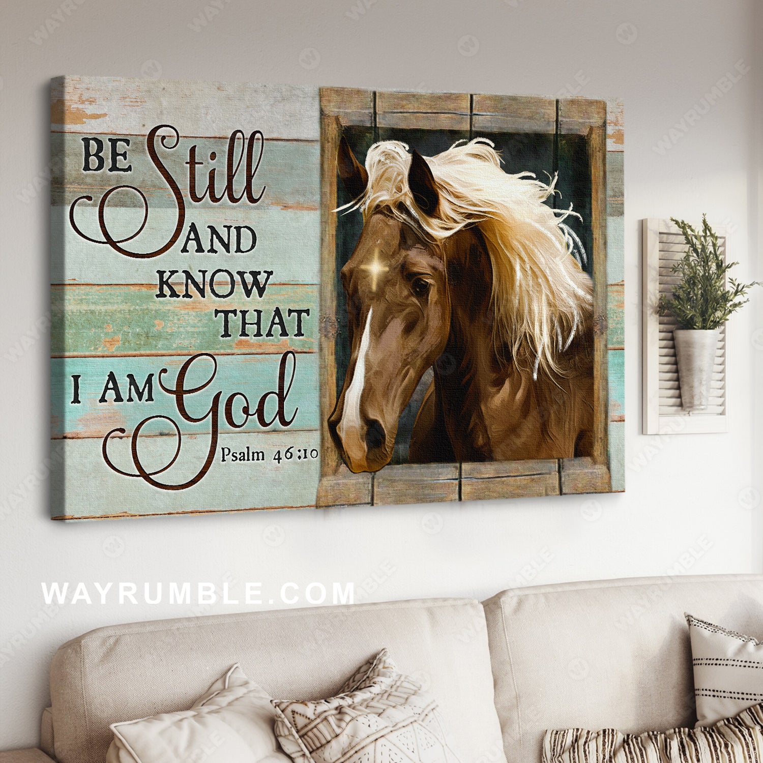 Beautiful horse, White horse hair, Vintage window, Be still and know that I am God - Jesus Landscape Canvas Prints, Christian Wall Art
