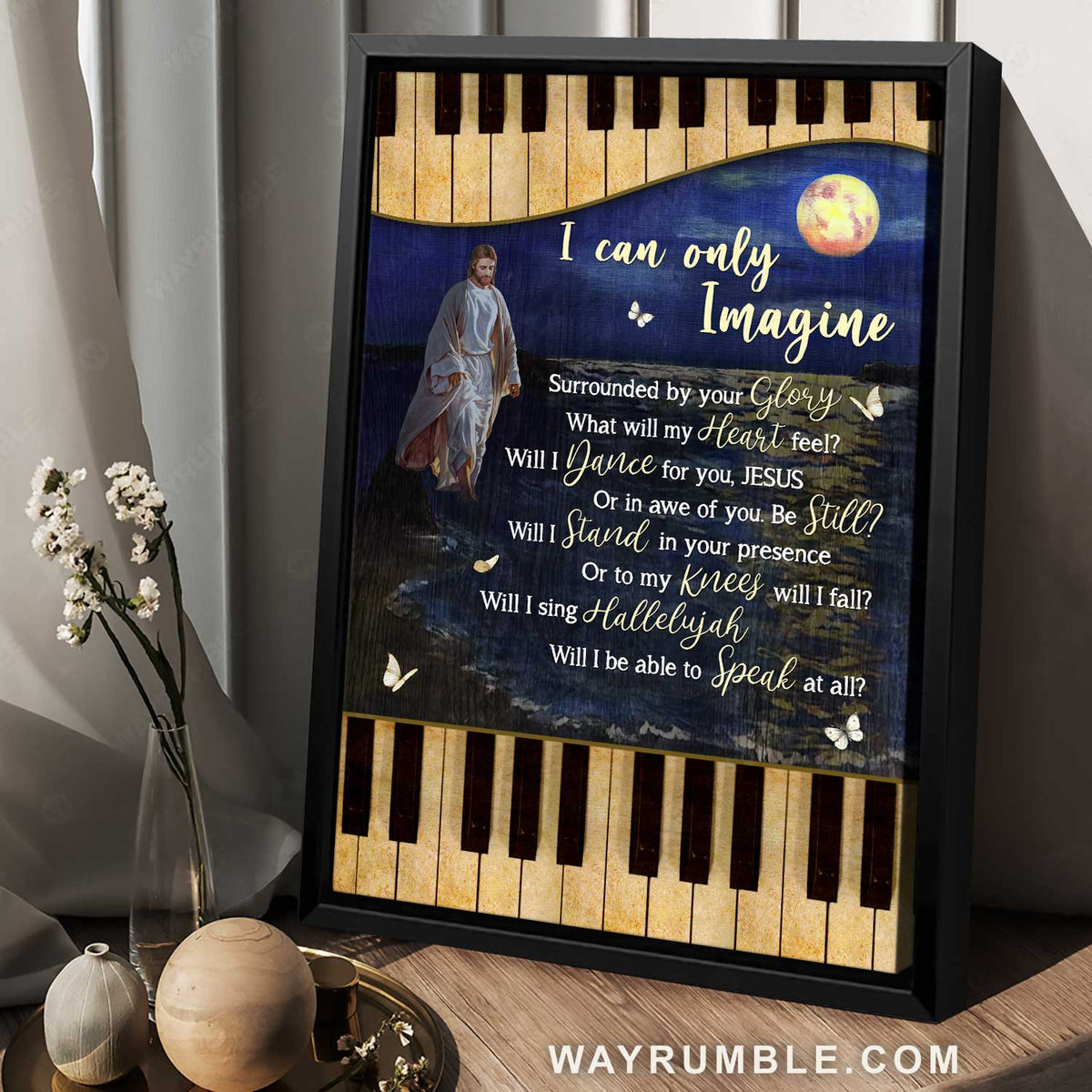 Piano frame, Jesus walking on water, Full moon, I can only imagine - Jesus Portrait Canvas Prints, Home Decor Wall Art