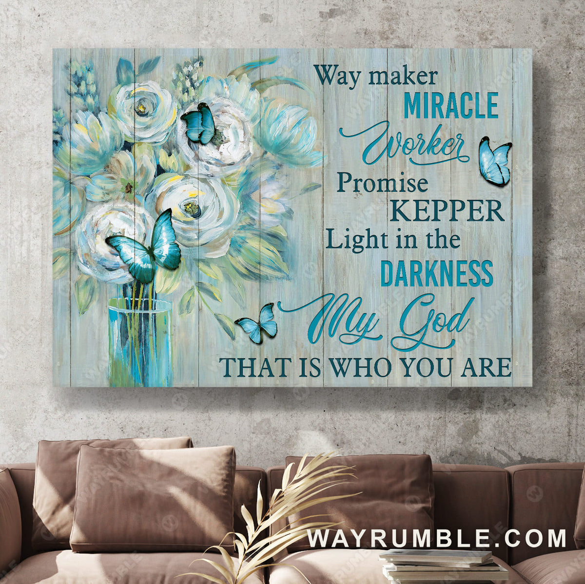 White climbing rose, Blue butterfly, Pastel background, My God that is who you are - Jesus Landscape Canvas Prints, Wall Art