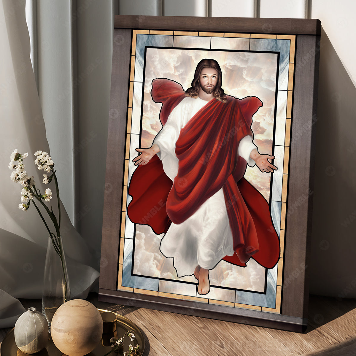 Jesus drawing, Red clothes, Walking with Jesus - Jesus Portrait Canvas Prints, Christian Wall Art