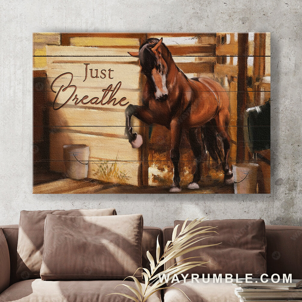Brown horse, Horse stable, Sunlight, Just breathe - Jesus Landscape Canvas Prints, Christian Wall Art