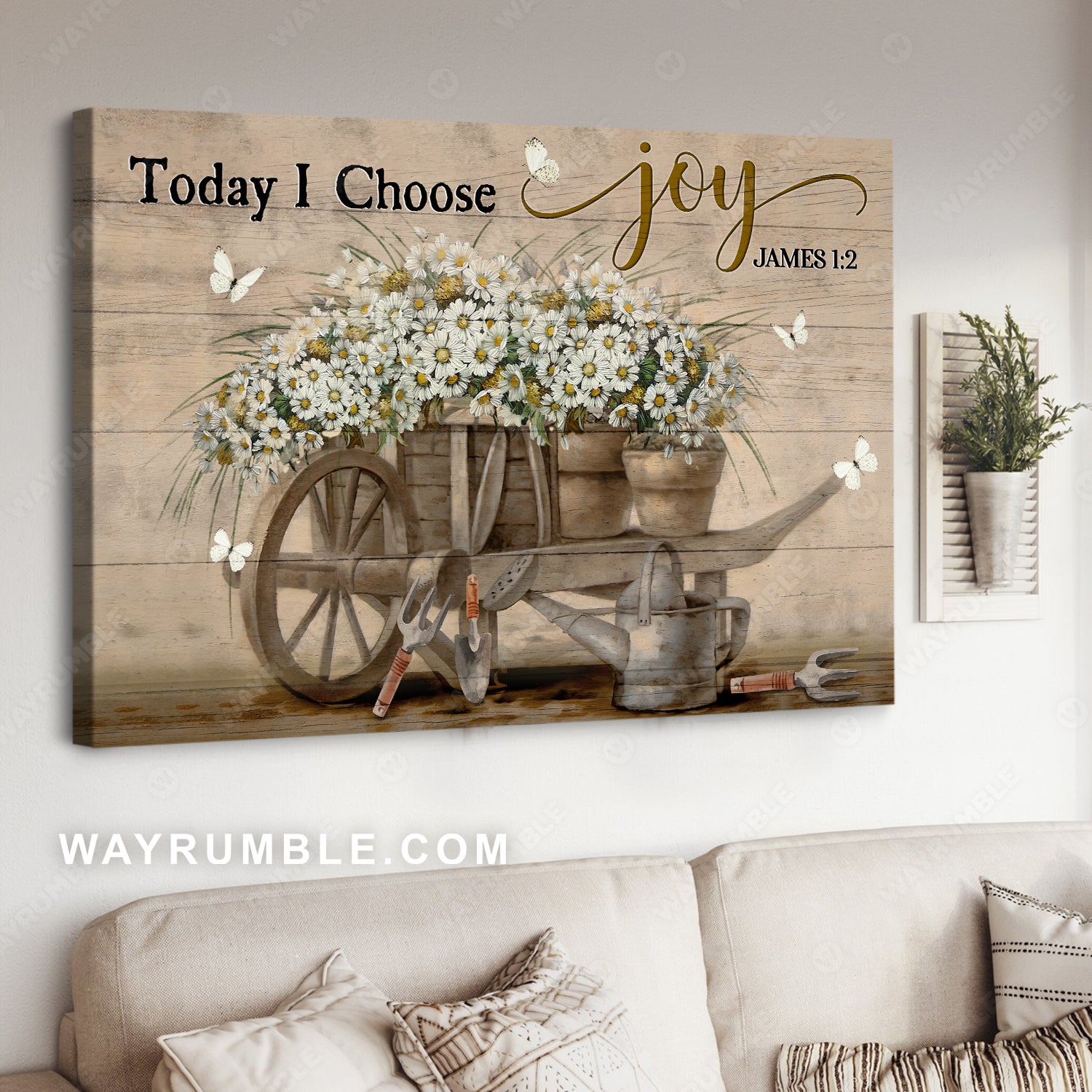 Vintage garden, Daisy flower, Today I choose joy - Jesus Landscape Canvas Prints, Christian Wall Art