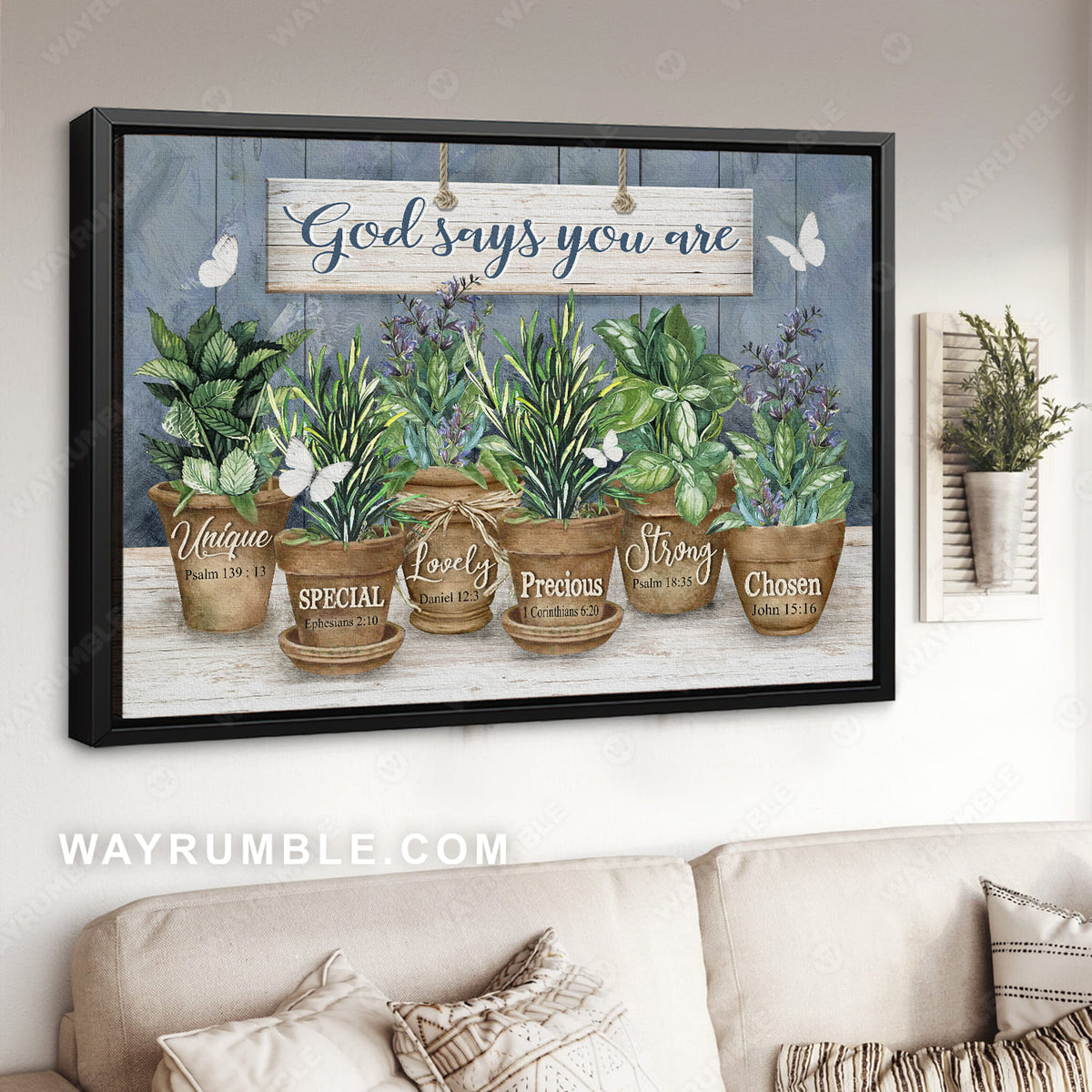 Green garden, Lavender painting, Butterfly, God says you are unique - Jesus Landscape Canvas Prints, Christian Wall Art