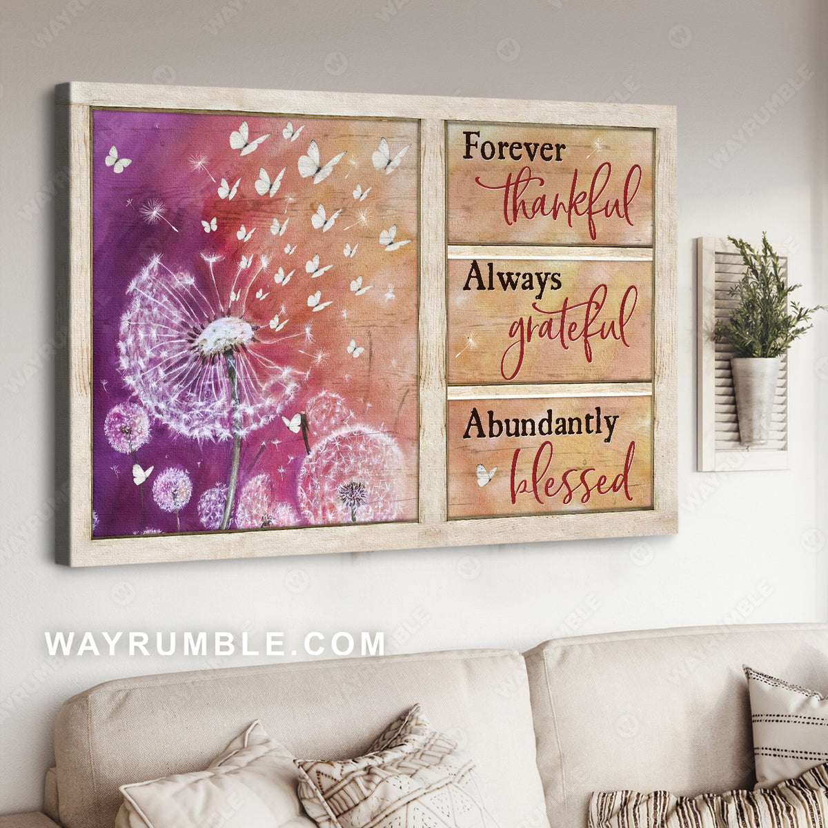 White dandelion, Galaxy background, Pretty butterfly, Forever thankful - Jesus Landscape Canvas Prints, Home Decor Wall Art