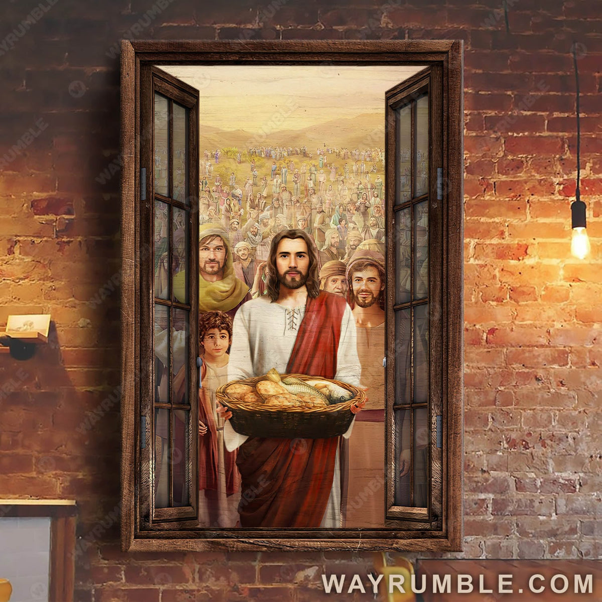 Jesus painting, Fish basket, Food farm, God gives food - Jesus Portrait Canvas Prints, Wall Art