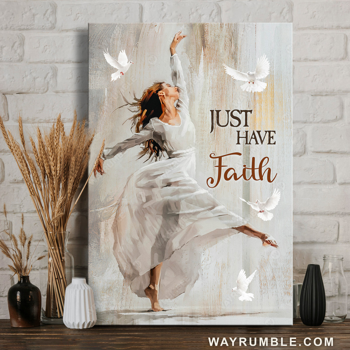 Contemporary dancer, Beautiful girl, Flying dove, Just have faith - Jesus Portrait Canvas Prints, Christian Wall Art