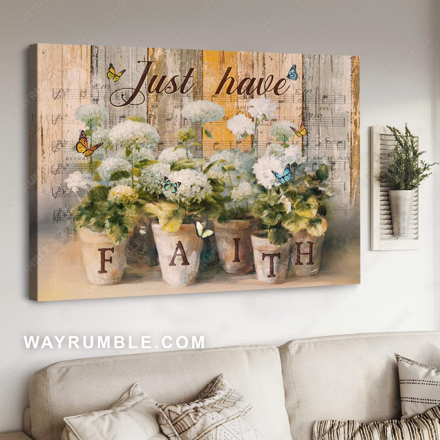 Pretty white flower, Beautiful garden, Colorful butterfly, Just have faith - Jesus Landscape Canvas Prints, Home Decor Wall Art