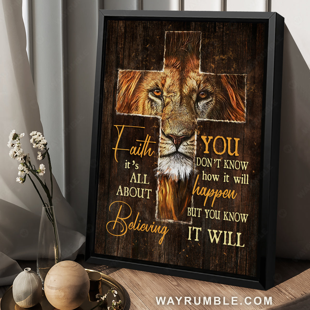 Brown lion, Lion of Judah, Cross symbol, You don&#39;t know how it will happen - Jesus Portrait Canvas Prints, Christian Wall Art