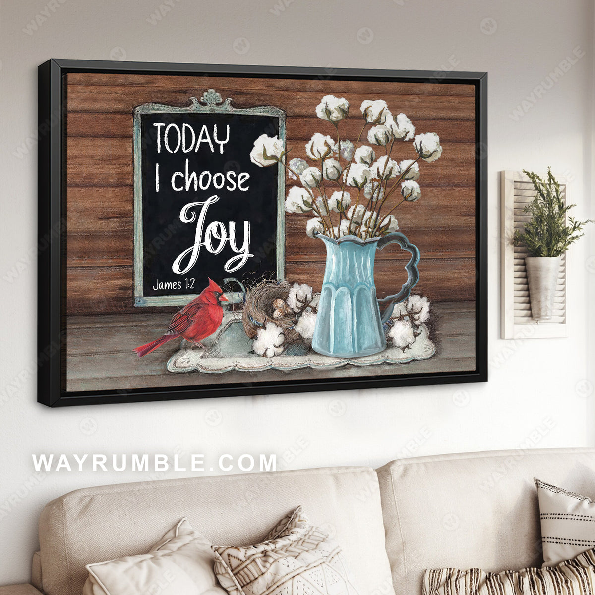 Pretty cotton flower, Red cardinal, Today I choose joy - Jesus Landscape Canvas Prints, Home Decor Wall Art