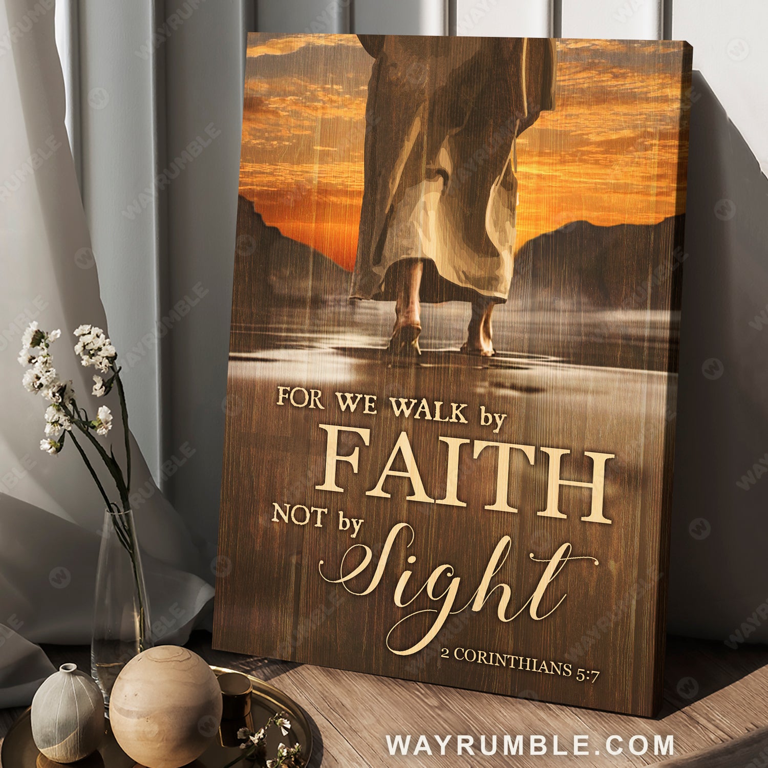Jesus painting, Sunset on the beach, For we walk by faith not by sight - Jesus Portrait Canvas Prints, Christian Wall Art