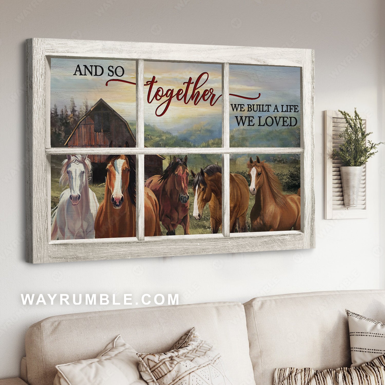 Horse farm, Grassland, White window, We built a life we loved - Jesus Landscape Canvas Prints, Christian Wall Art