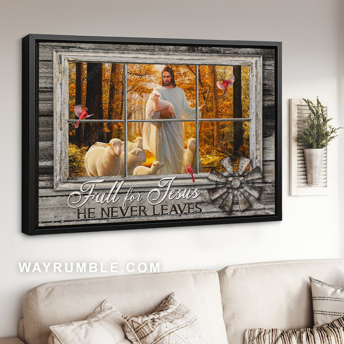 Pretty lamb of God, Amazing forest, Jesus with animal, Fall for Jesus - Jesus Landscape Canvas Prints, Home Decor Wall Art