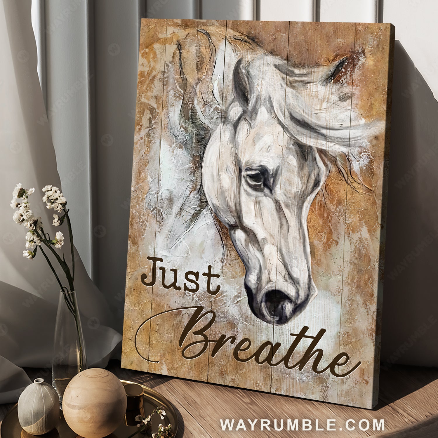Watercolor horse, Home Decoration, Wooden background, Just breathe - Jesus Portrait Canvas Prints, Home Decor Wall Art