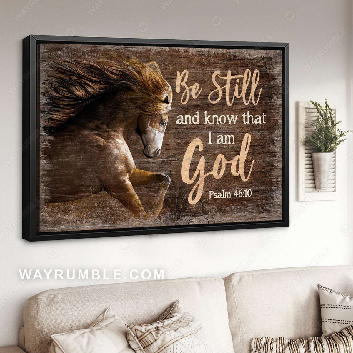 Running horse, Brown background, Be still and know that I am God - Jesus Landscape Canvas Prints, Christian Wall Art