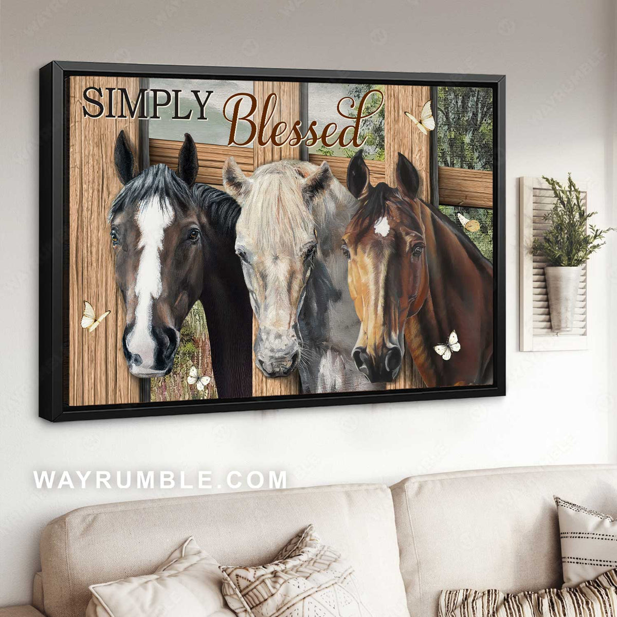 Beautiful horse drawing, Quarter horse, White butterfly, Simply blessed - Jesus Landscape Canvas Prints, Home Decor Wall Art