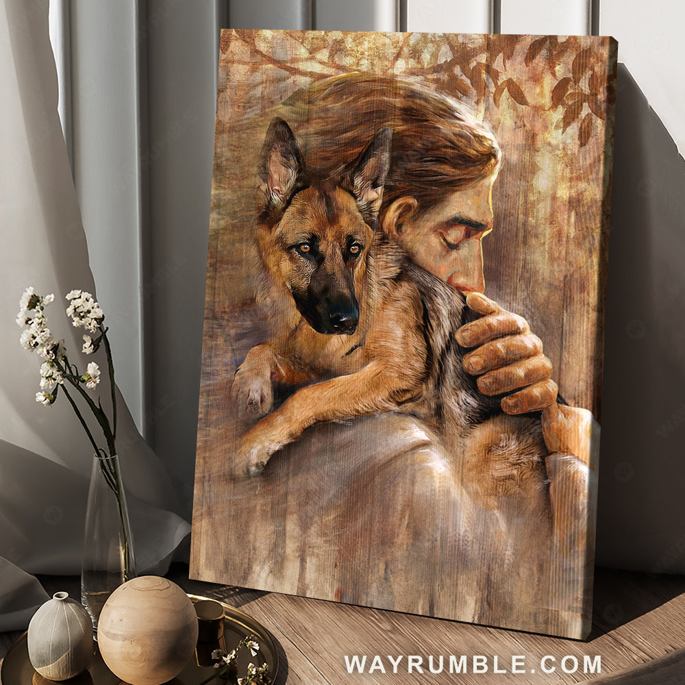 The life of Jesus, German shepherd dog, Autumn forest - Jesus Portrait Canvas Prints, Christian Wall Art