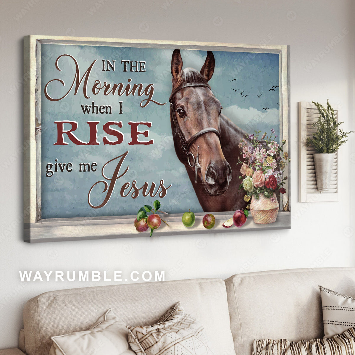 Brown horse, Blue background, In the morning when I rise, Give me Jesus - Jesus Landscape Canvas Prints, Christian Wall Art