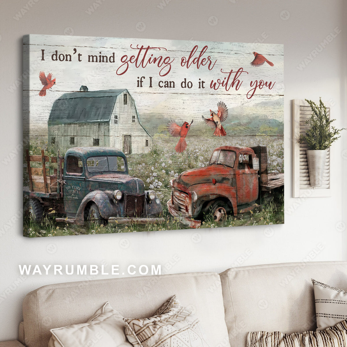 Lovely cardinals, Cute couple car, Vintage garden, I don&#39;t mind getting older - Couple Landscape Canvas Prints, Wall Art