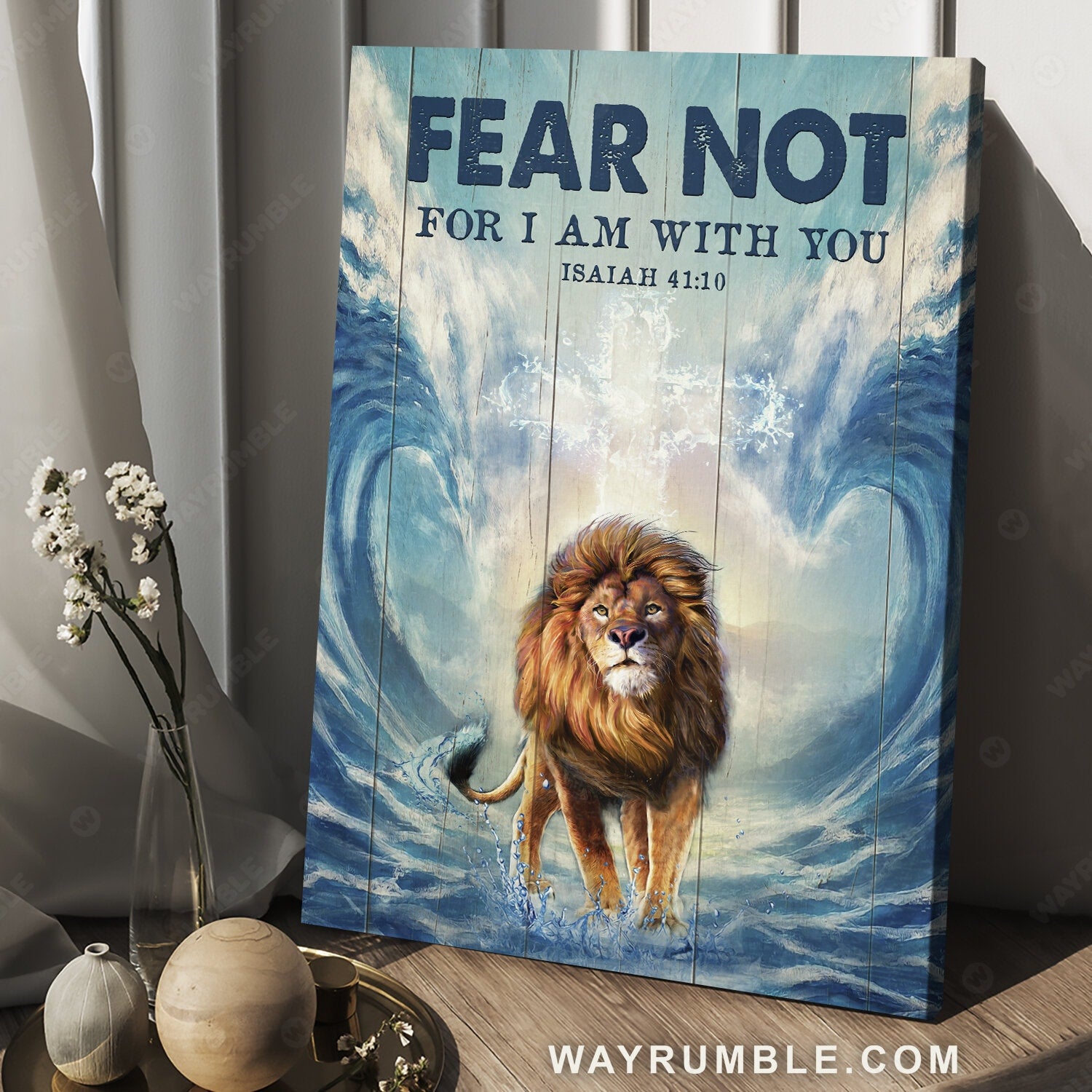 Lion of Judah, Blue ocean, Cross symbol, Jesus painting, Fear not for I am with you - Jesus Portrait Canvas Prints, Christian Wall Art