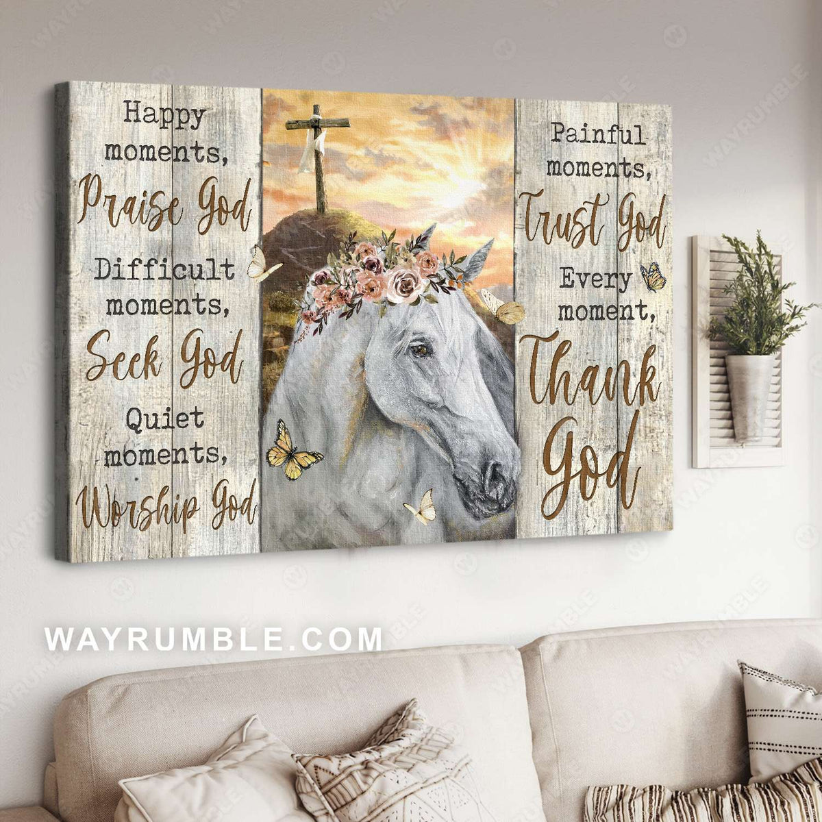 Jesus painting, The cross, Flower wreath, Horse drawing, Every moment thank God - Jesus Landscape Canvas Prints, Christian Wall Art