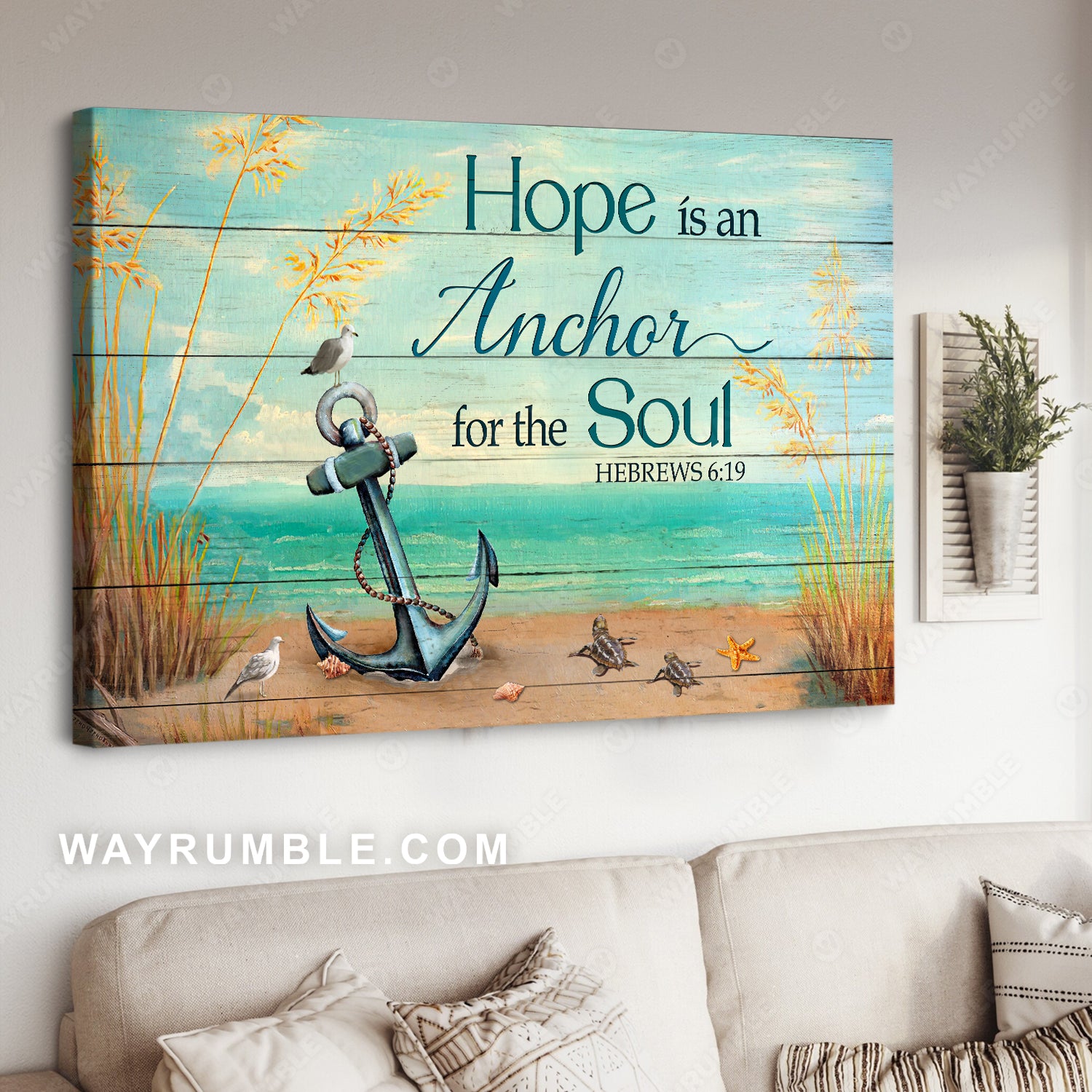 Anchor drawing, Blue ocean, Rice field, Hope is an anchor for the soul - Jesus Landscape Canvas Prints, Christian Wall Art