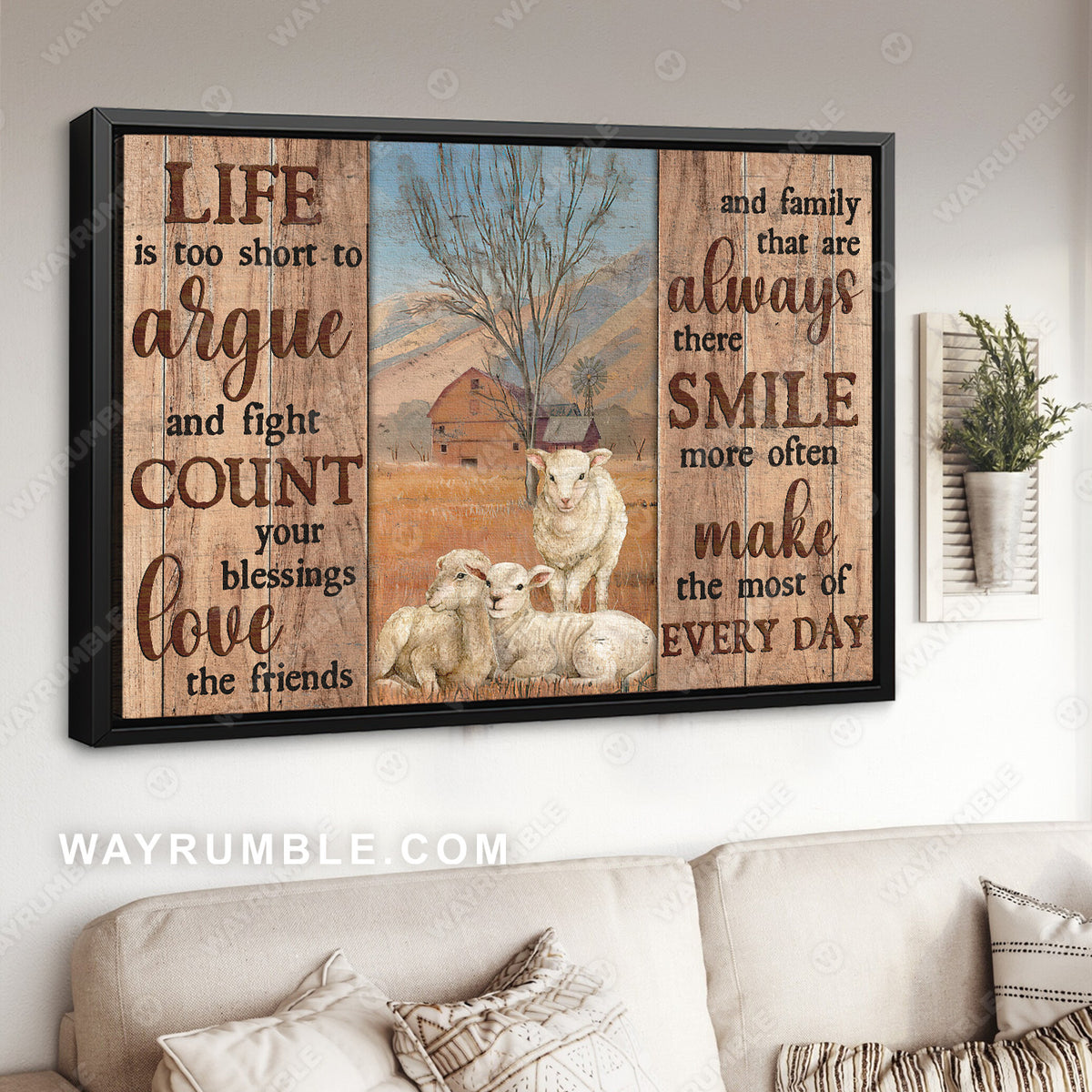 White lamb drawing, Rice field, Countryside, Life is too short to argue - Jesus Landscape Canvas Prints, Christian Wall Art