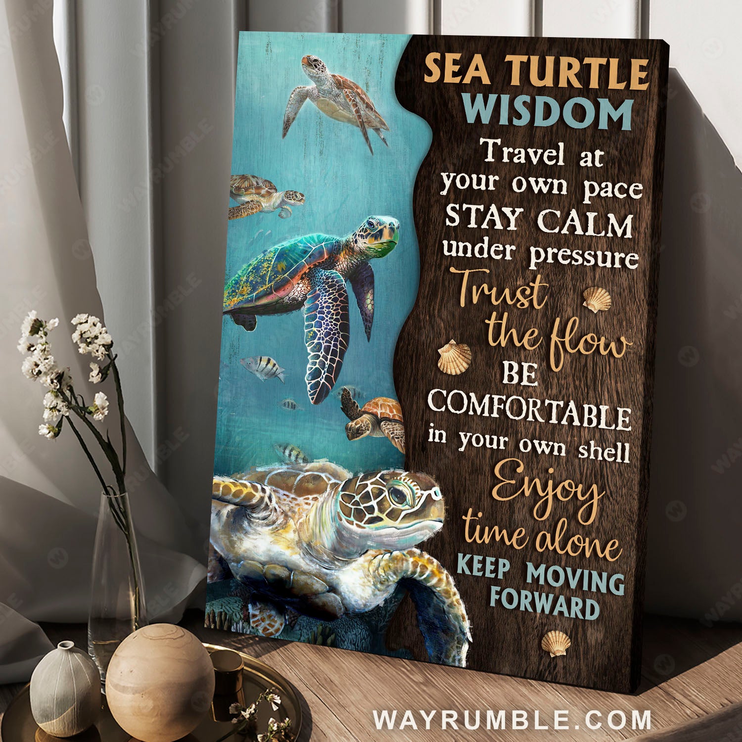 Sea Turtle, Pearl shell, Ocean world, Keep moving forward - Jesus Portrait Canvas Prints, Christian Wall Art