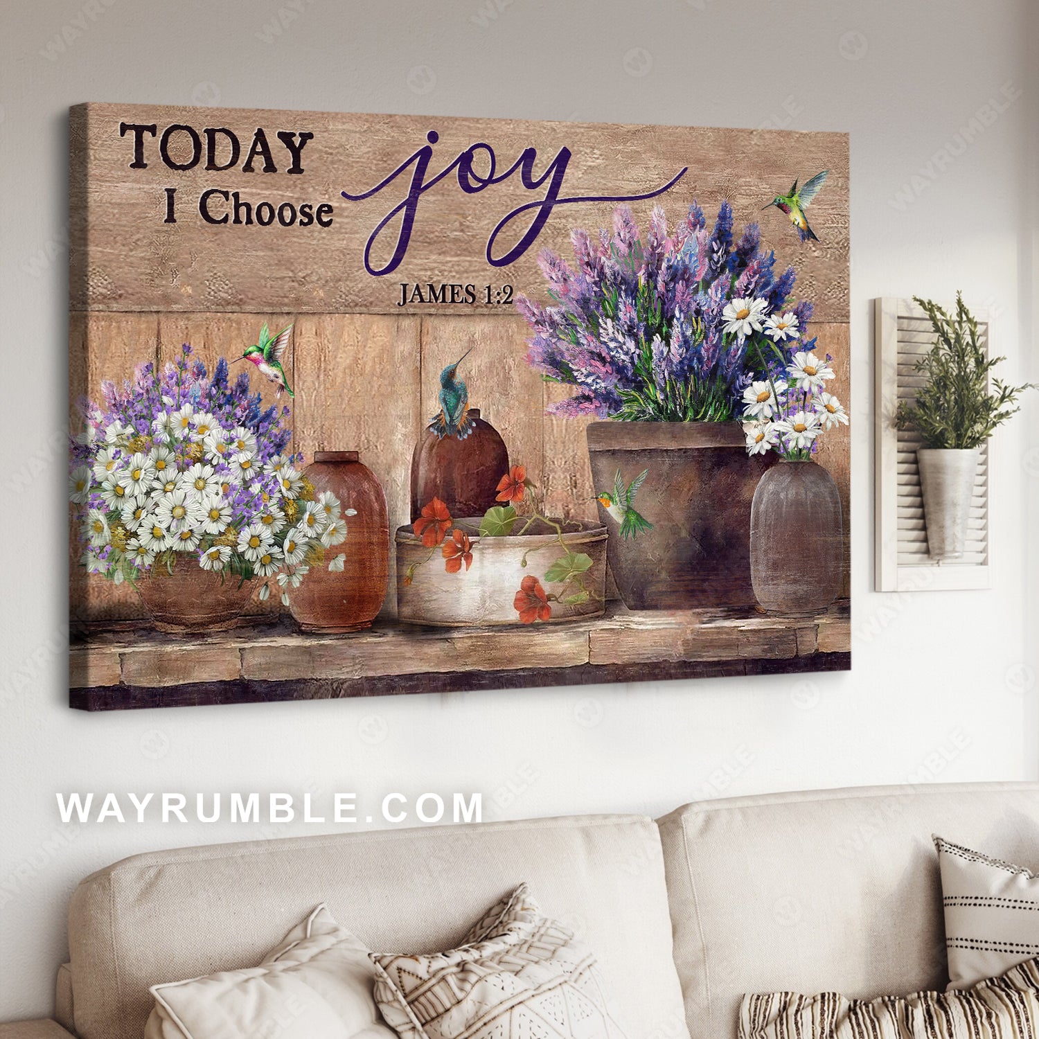 Lavender vase, Beautiful flower, Hummingbird, Today I choose joy - Jesus Landscape Canvas Prints, Christian Wall Art