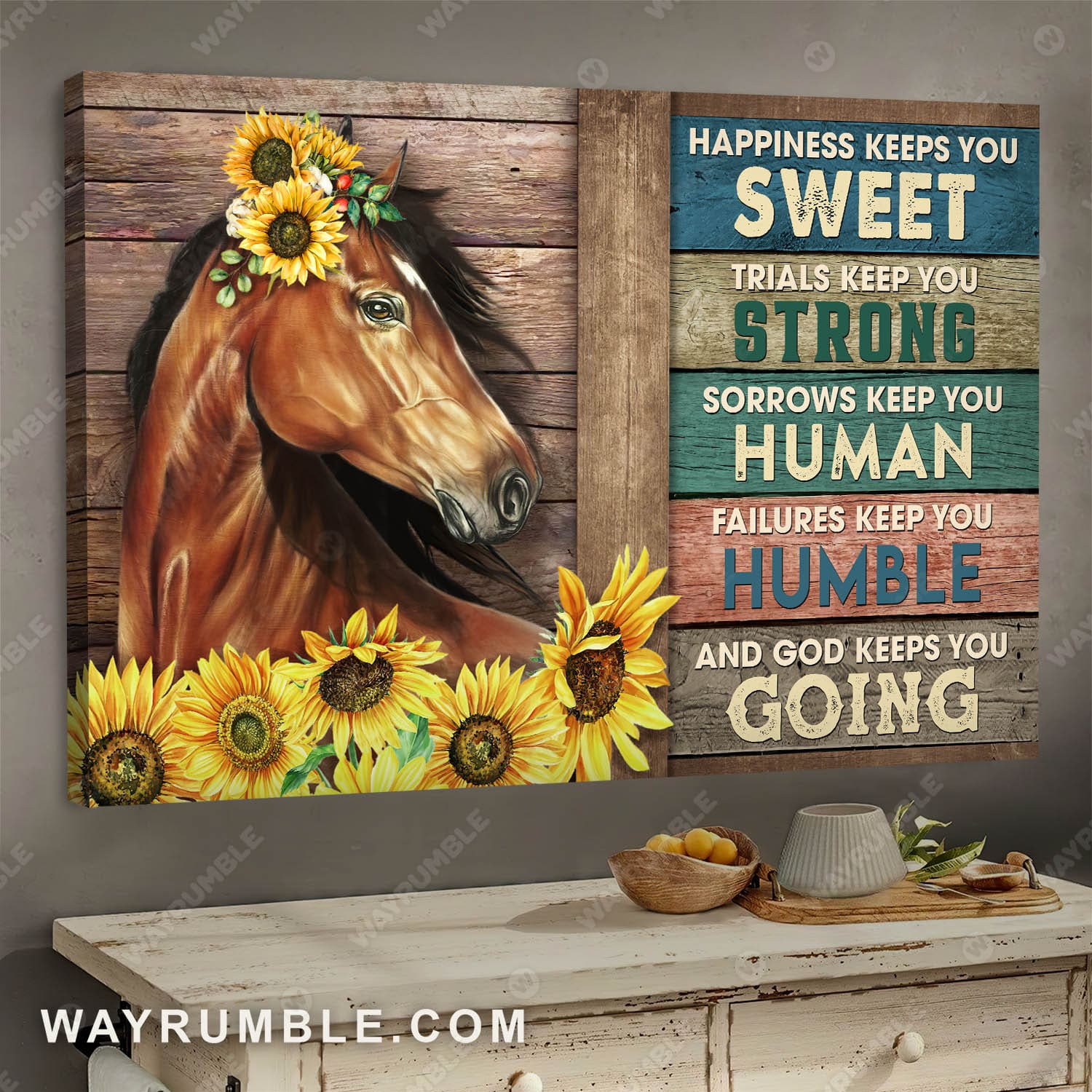 Dream horse, Sunflower drawing, Happiness keeps you sweet - Jesus Landscape Canvas Prints, Wall Art