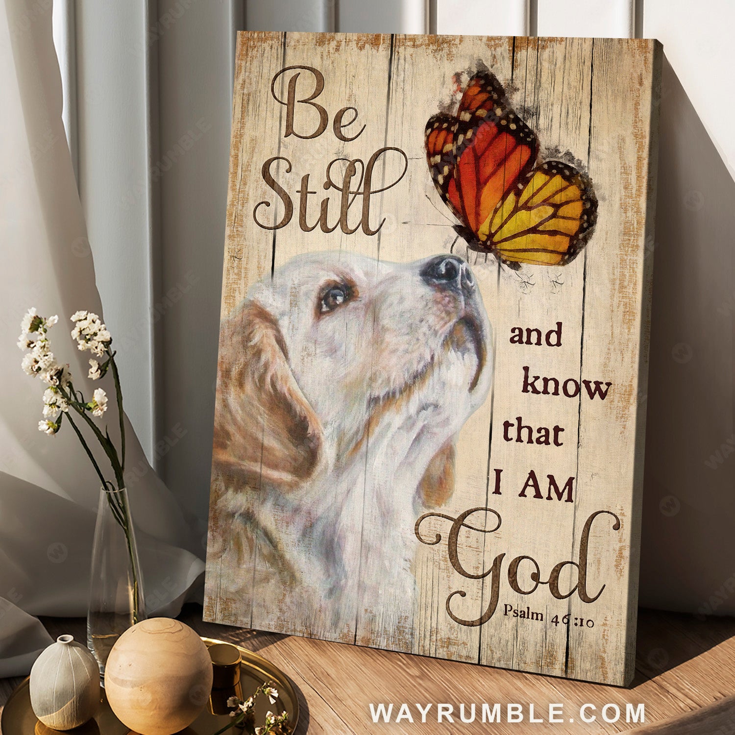 Cute Labrador dog, Stunning monarch butterfly, Be still and know that I am God - Jesus Portrait Canvas Prints, Home Decor Wall Art