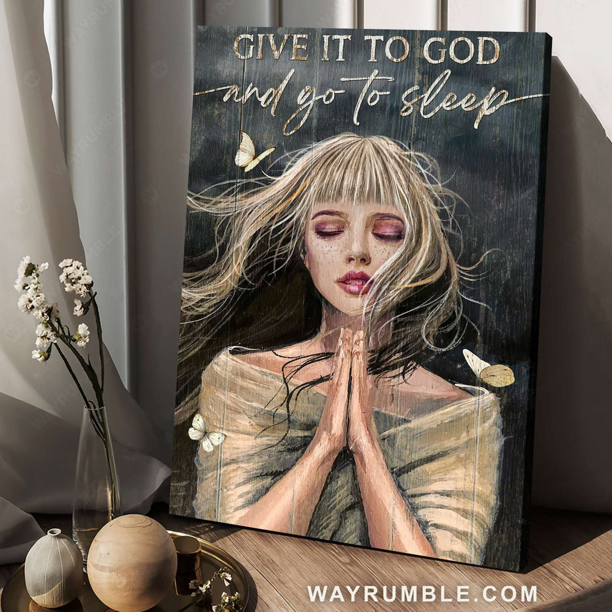 Praying girl, Beautiful girl, Dark background, Give it to God - Jesus Portrait Canvas Prints, Christian Wall Art