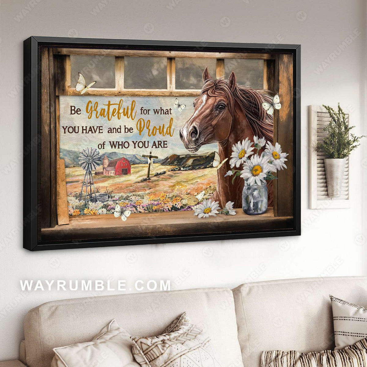  Quarter horse, Stable, Daisy flower, Old barn, Be grateful for what you have - Jesus Landscape Canvas Prints, Christian Wall Art