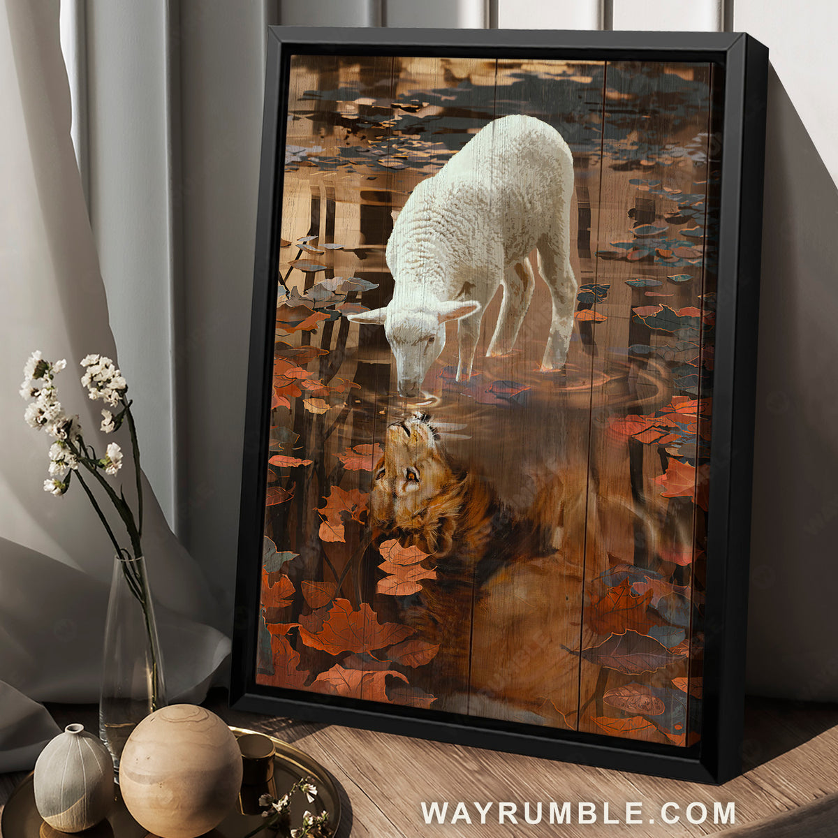 Stunning lamb, Walking on water, Maple forest - Jesus Portrait Canvas Prints, Home Decor Wall Art