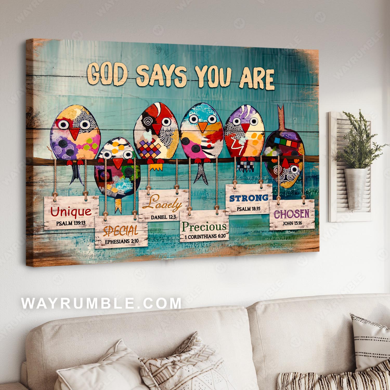 Bird drawing, The colorful birds, God says you are - Jesus Landscape Canvas Prints, Christian Wall Art