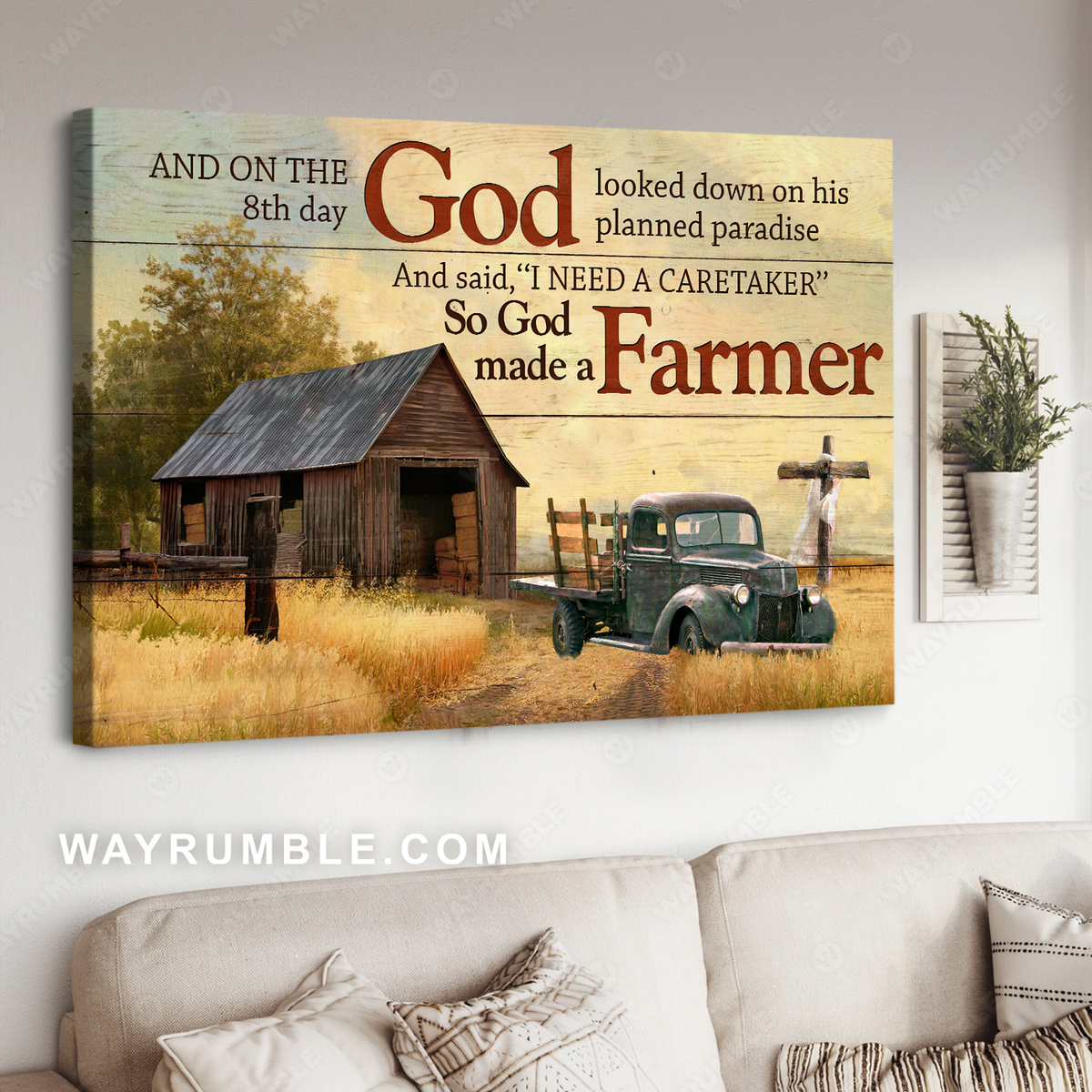 Wooden house, Blue ladybug car, Rice field, So God made a farmer - Jesus Landscape Canvas Prints, Christian Wall Art
