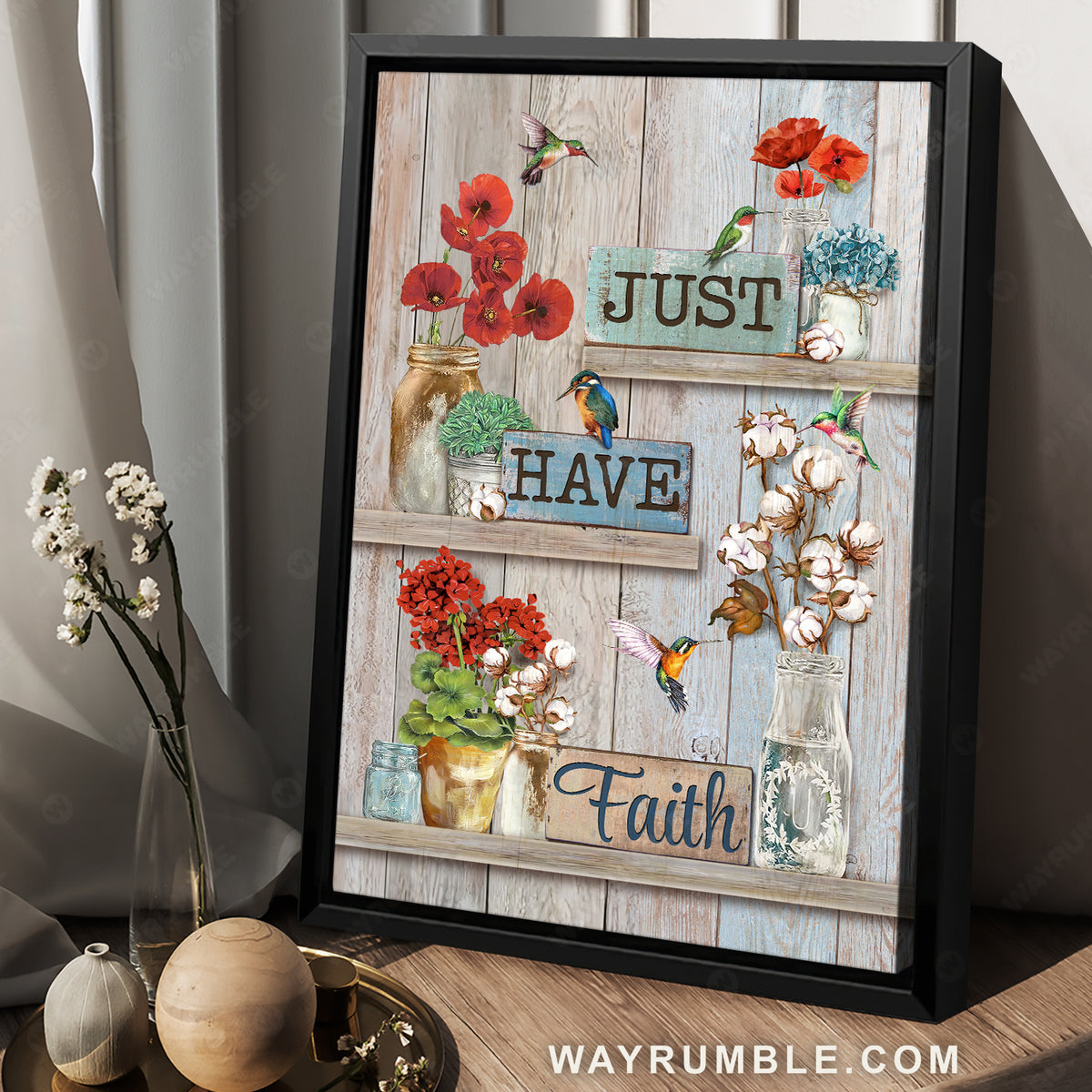 Pretty poppy vase, Cotton flower, Colorful hummingbird, Just have faith - Jesus Portrait Canvas Prints, Christian Wall Art