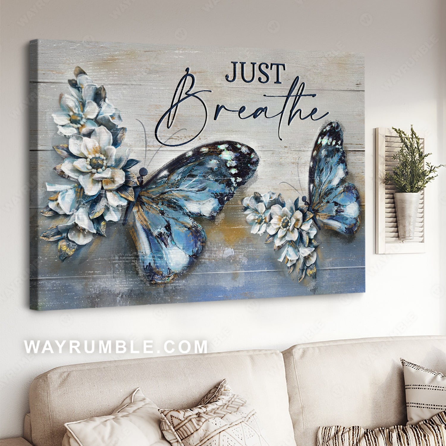 Watercolor butterfly, White stone lotus, Just breathe - Jesus Landscape Canvas Prints, Christian Wall Art