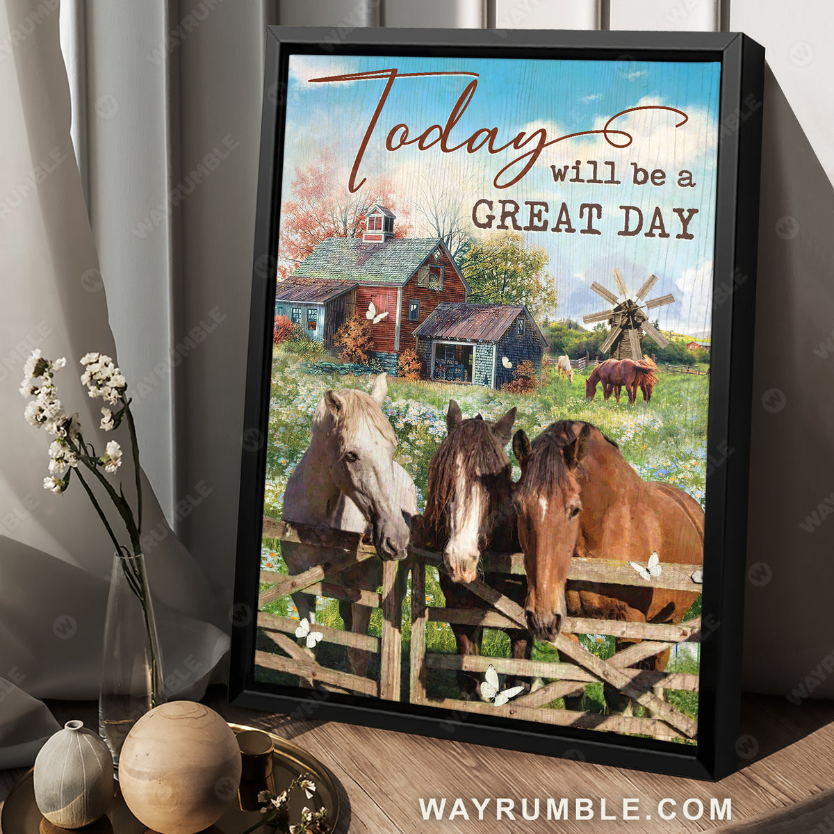 Beautiful farm, Countryside landscape, Garden house, Horse painting, Today will be a great day - Jesus Portrait Canvas Prints, Christian Wall Art