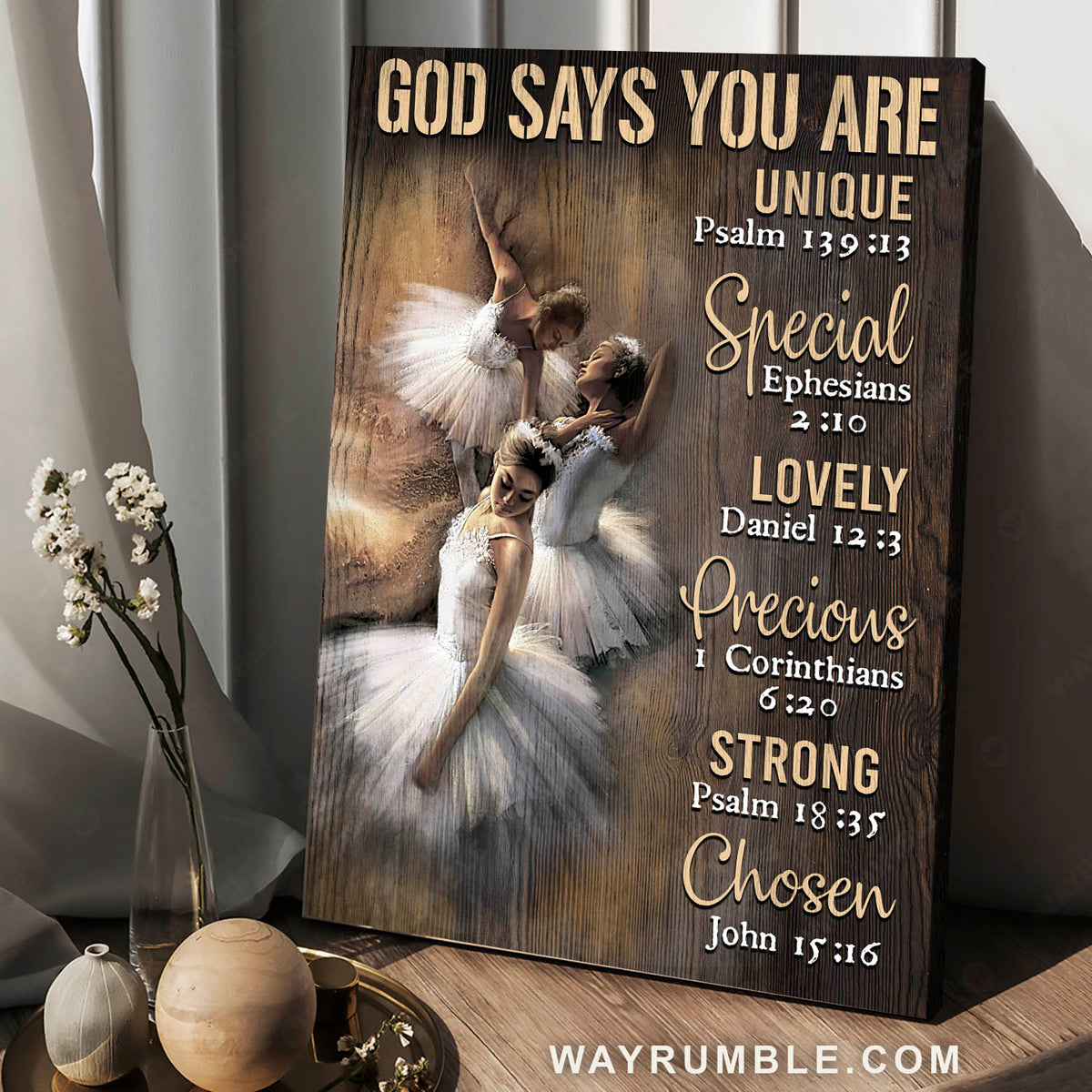 Ballet dancer. Swan lake, God says you are unique - Jesus Portrait Canvas Prints, Christian Wall Art
